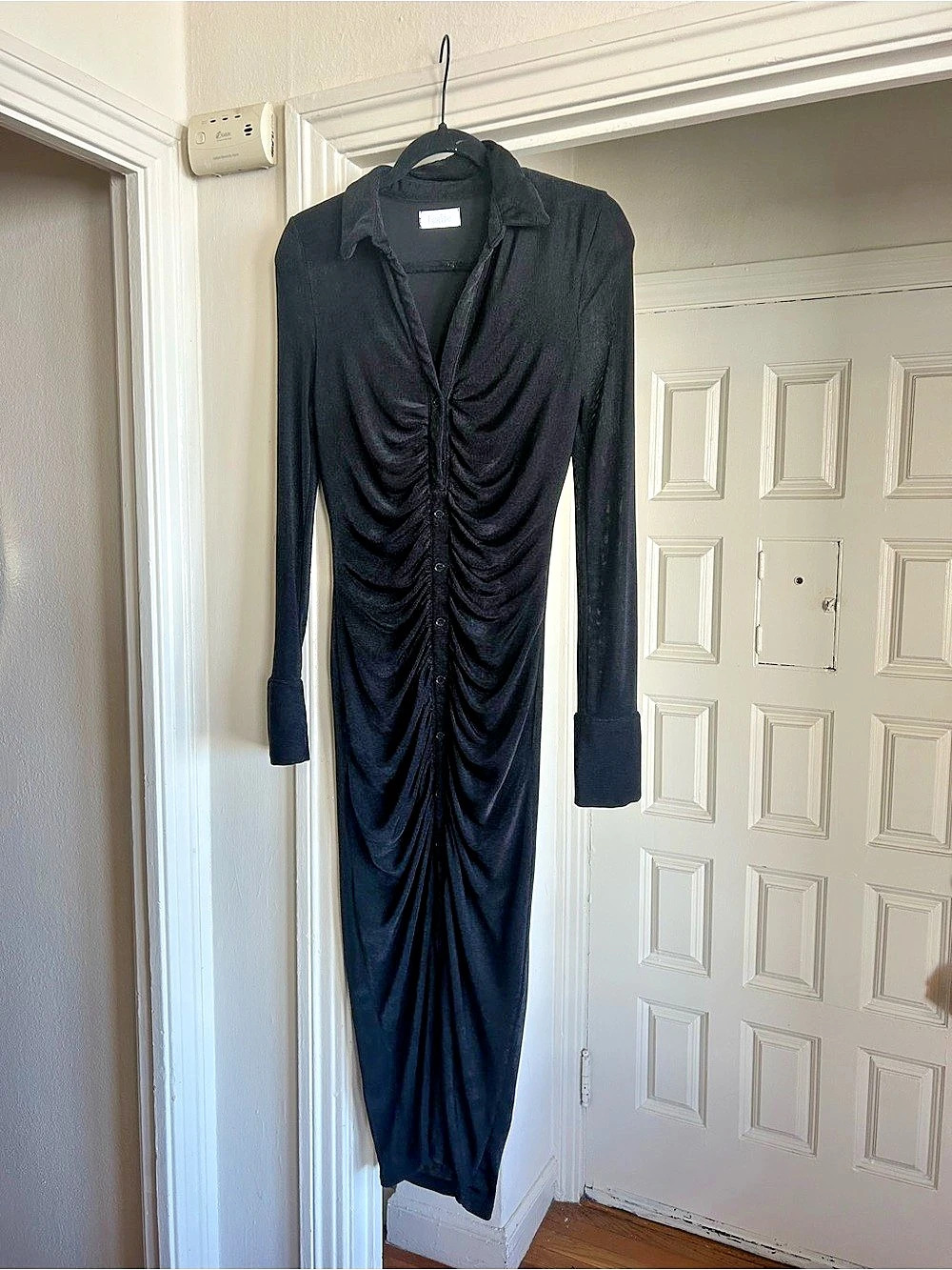 Isalis Ruched Black Maxi Dress Like New
